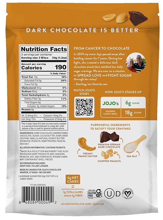 JoJo's Dark Chocolate Bites + Plant Based Protein, 3.6 oz