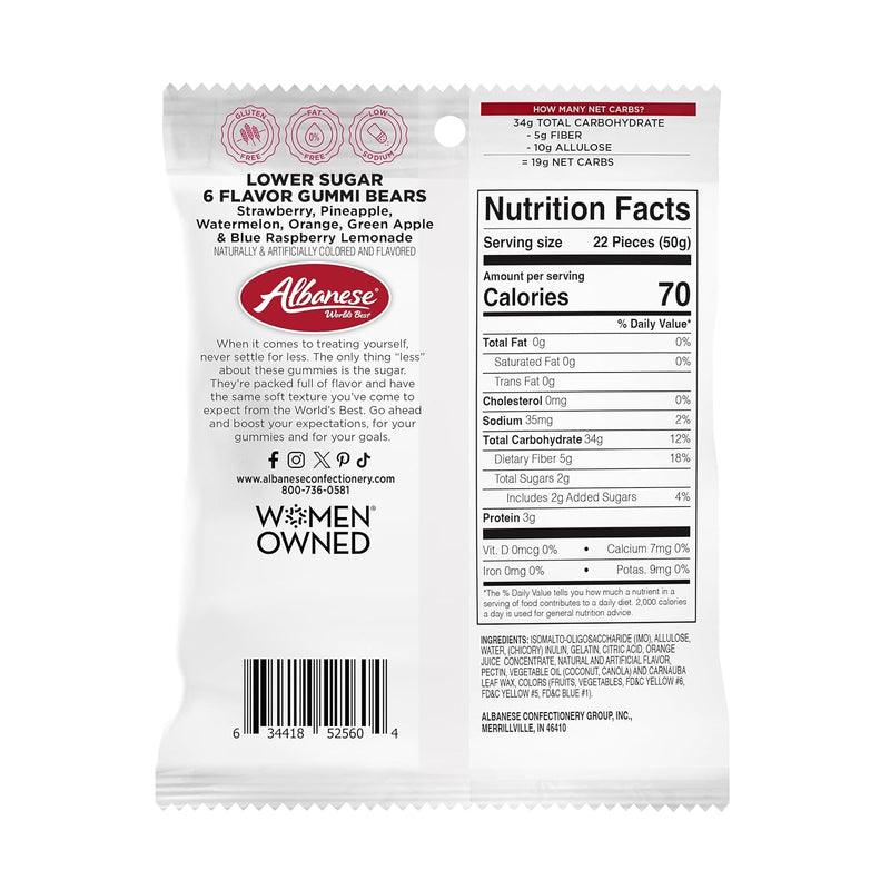 Albanese World's Best Lower Sugar 6 Flavor Gummi Bears, 1.76oz