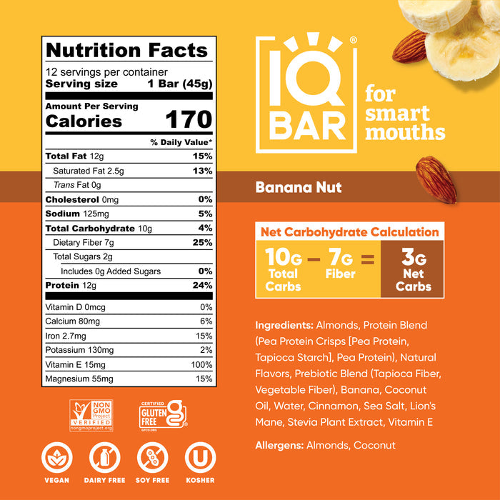 IQBar Vegan and Keto Protein Bars - Banana Nut