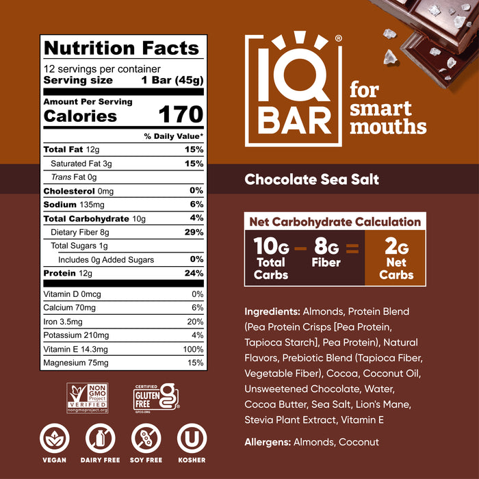 IQBar Vegan and Keto Protein Bars - Chocolate Sea Salt