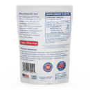 A white bag labeled "CVF" displays usage directions, nutritional information, and a mission statement about promoting digestive health, emphasizing its tasteless, grit-free, and sugar-free qualities.