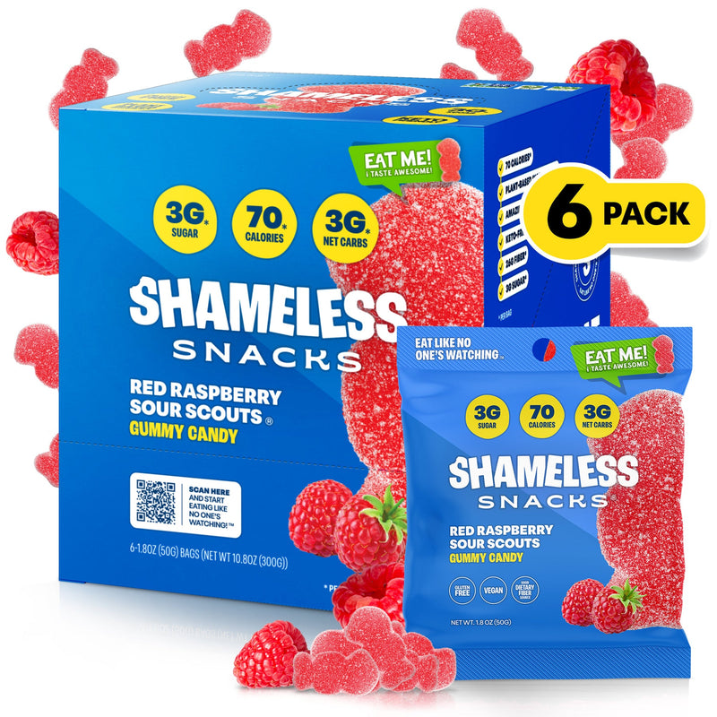 Shameless Snacks Gummy Candy - Red Raspberry Sour Scouts