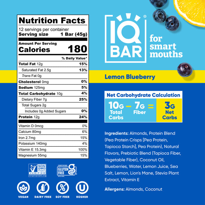 IQBar Vegan and Keto Protein Bars - Lemon Blueberry