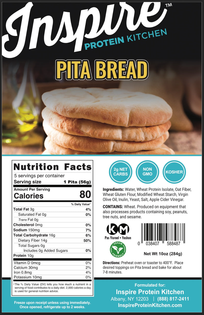 Inspire Protein Kitchen Pita – 2g Net Carbs, 10g Protein, Keto-Friendly, 10oz (284g)