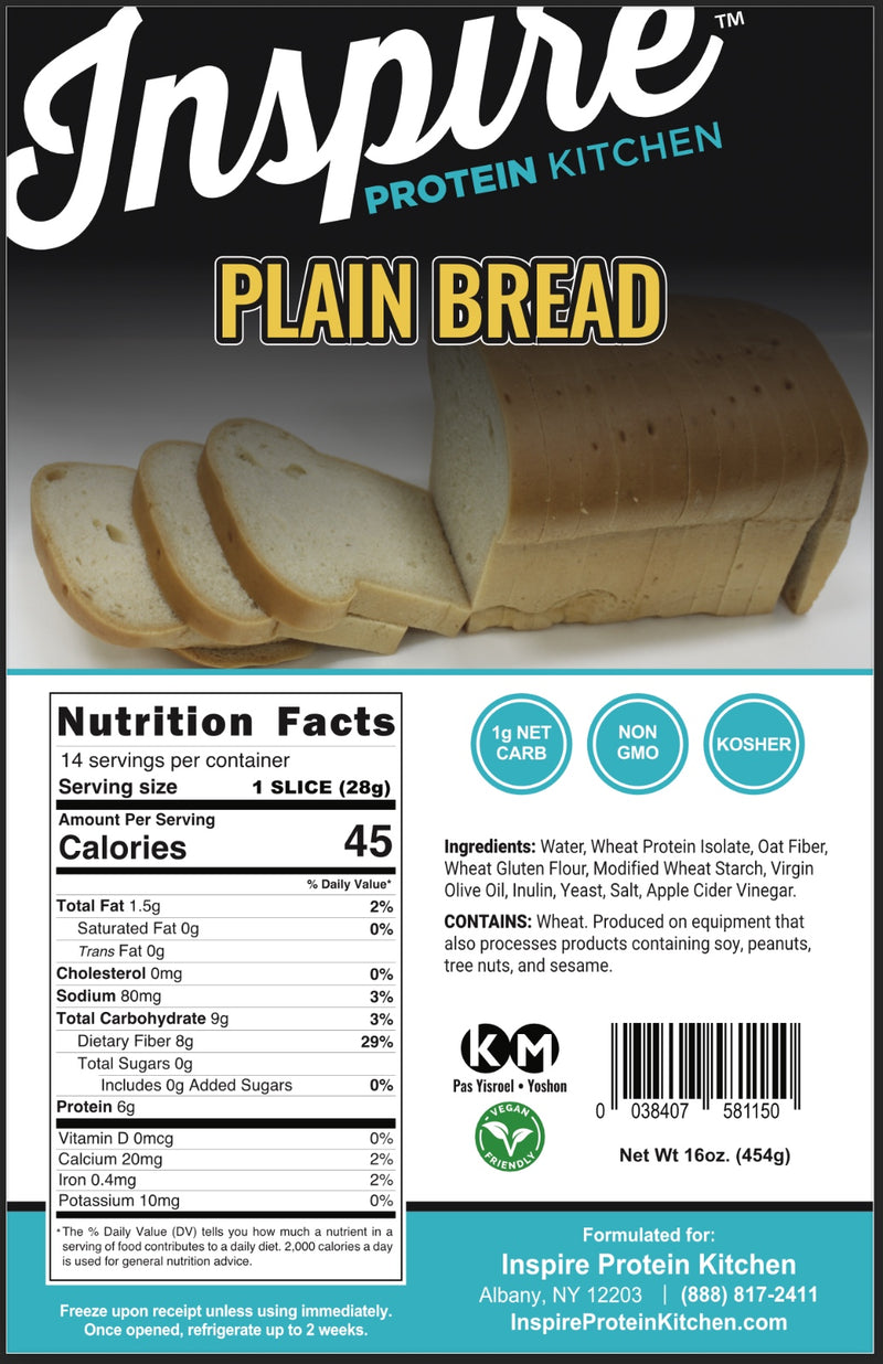 Inspire Protein Kitchen Bread – 1 Net Carb, 45 Calories per Slice, Guilt-Free, 16oz (454g)