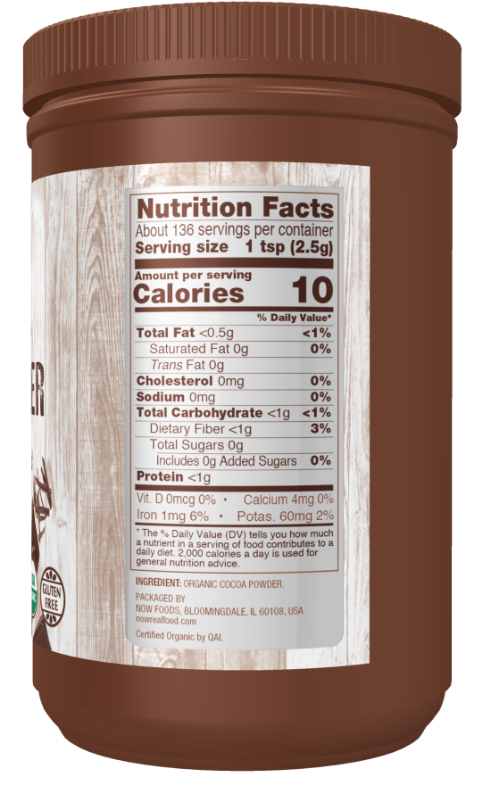 NOW Cocoa Powder, non-Alkalized, Organic 12 oz.