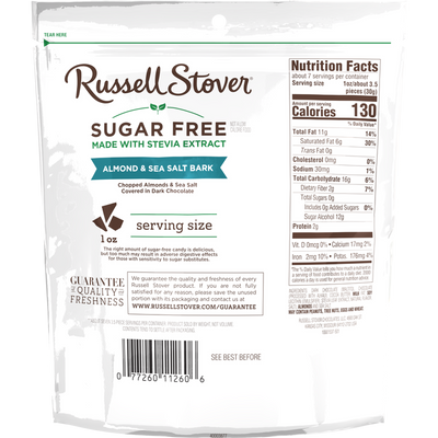 Russell Stover Sugar Free Dark Chocolate Bark - Almond & Sea Salt