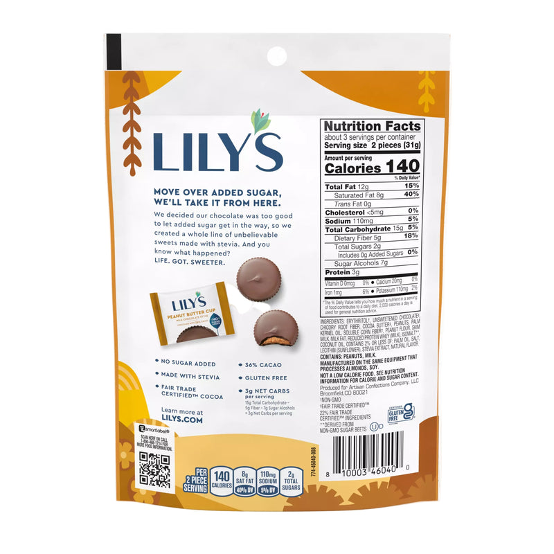 Lily's Peanut Butter Cups - Milk Chocolate (CLEARANCE: Best by December 31, 2025)