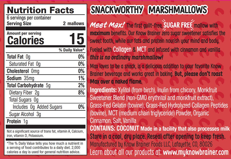 Know Brainer Foods Max Mallow Sugar Free Marshmallows