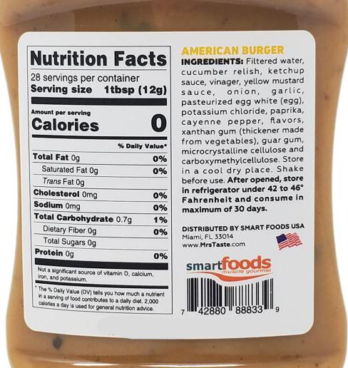 Mrs Taste Zero Calorie American Burger Sauce 11 oz 