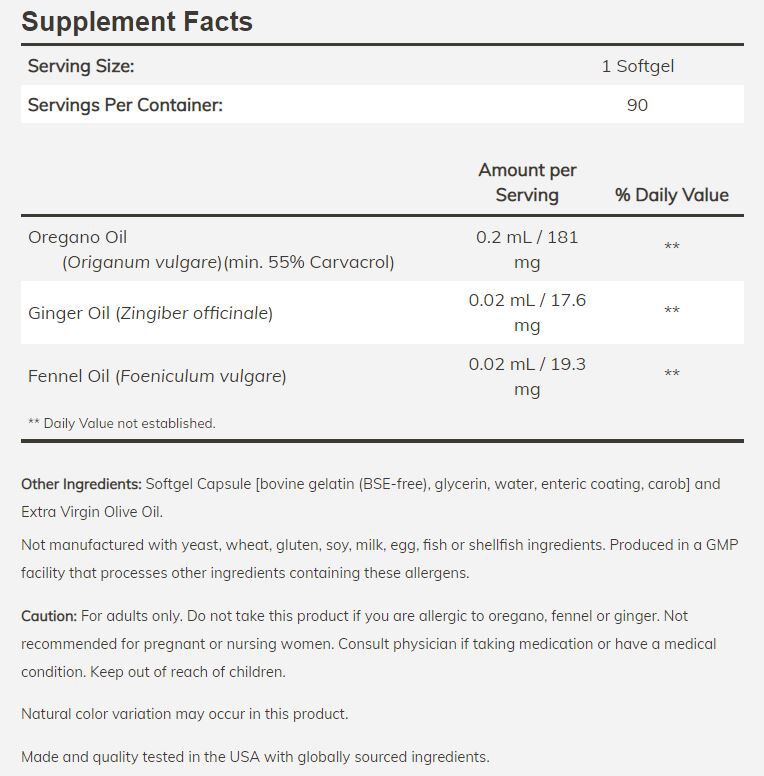 NOW Oregano Oil 90 enteric-coated softgels 