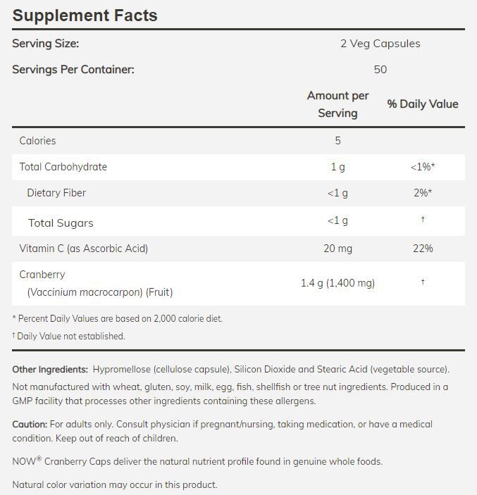 NOW Cranberry Caps 100 veg capsules 