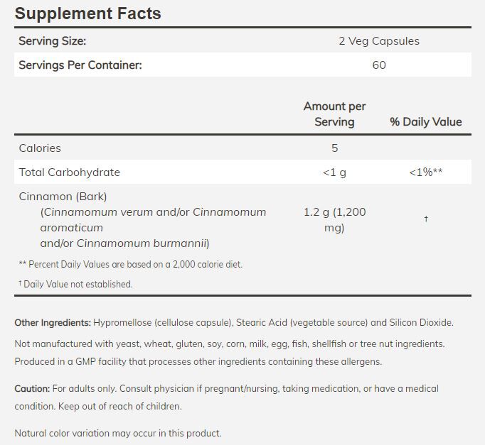 NOW Cinnamon Bark 120 capsules 