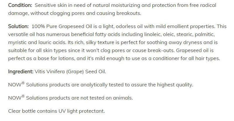 NOW Grapeseed Oil 16 fl oz. 