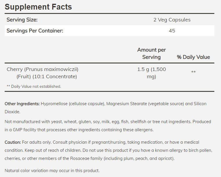 NOW Cherry Concentrate, 750 mg 90 veg capsules 