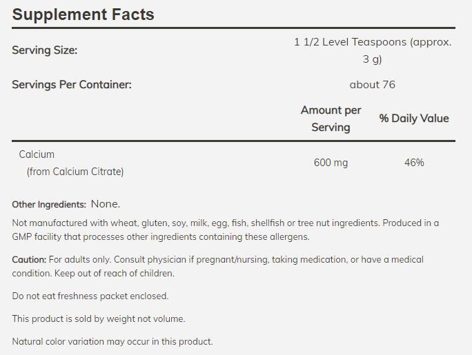 NOW Calcium Citrate Powder 8 oz 