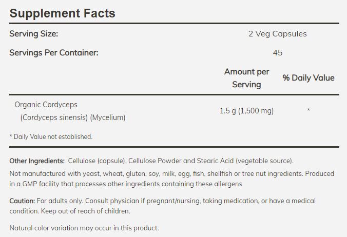 NOW Cordyceps 90 veg capsules 