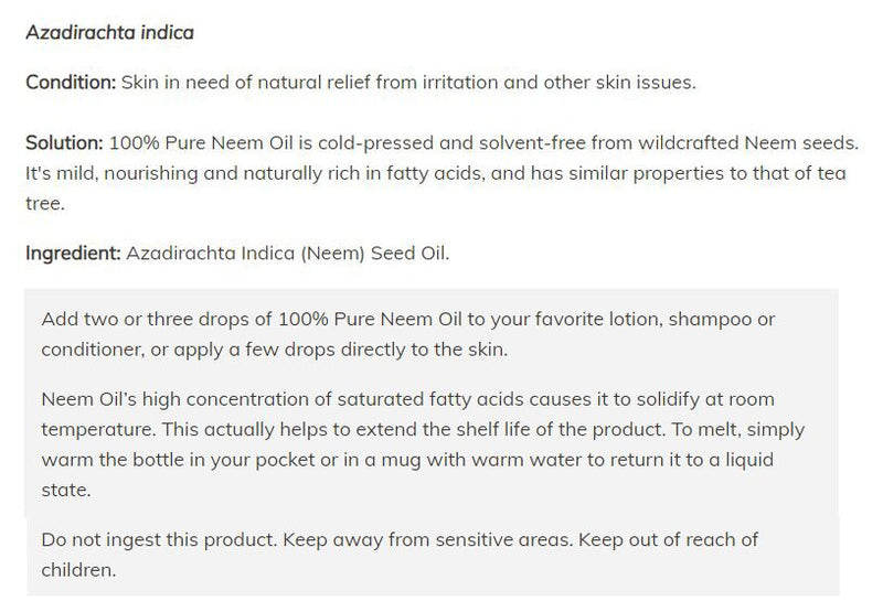 NOW Neem Oil 1 fl oz. 