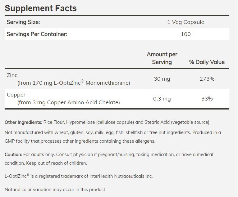 NOW L-OptiZinc 100 capsules 