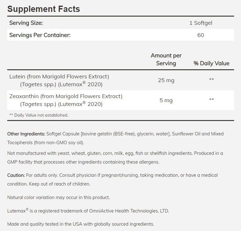 NOW Lutein & Zeaxanthin 60 softgels 