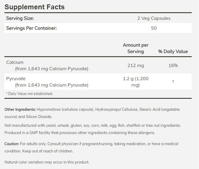 NOW Pyruvate (CLEARANCE: Best by December 31, 2024)