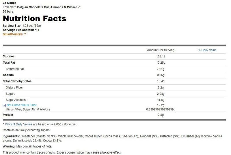 La Nouba Low Carb Belgian Chocolate Bar
