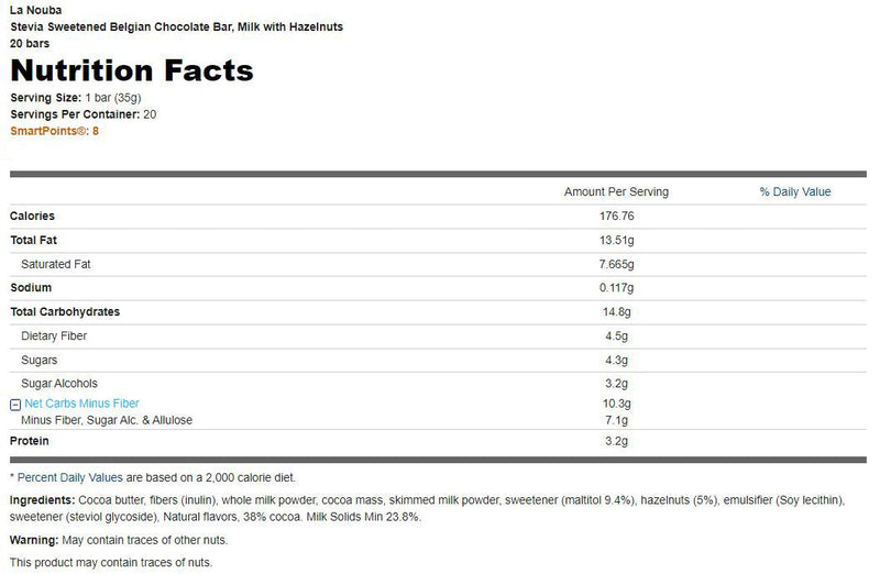 La Nouba Stevia Sweetened Belgian Chocolate Bar