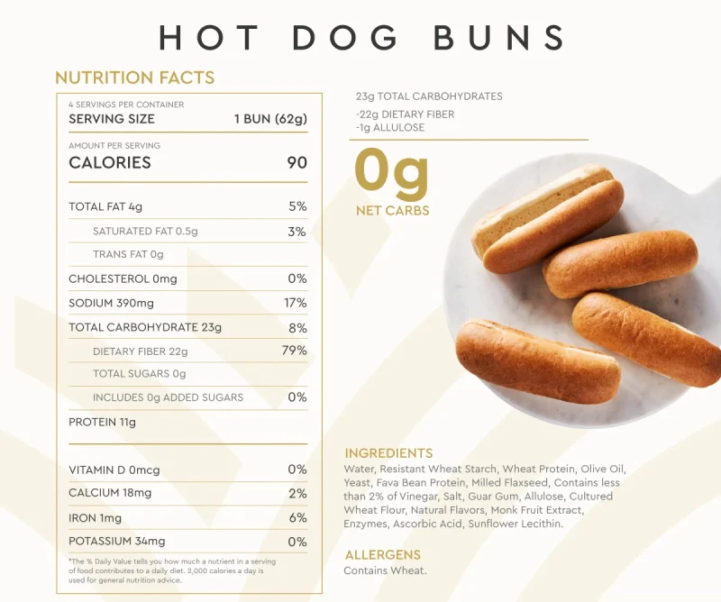 Hero Zero Net Carb Classic Hot Dog Buns, 4 buns