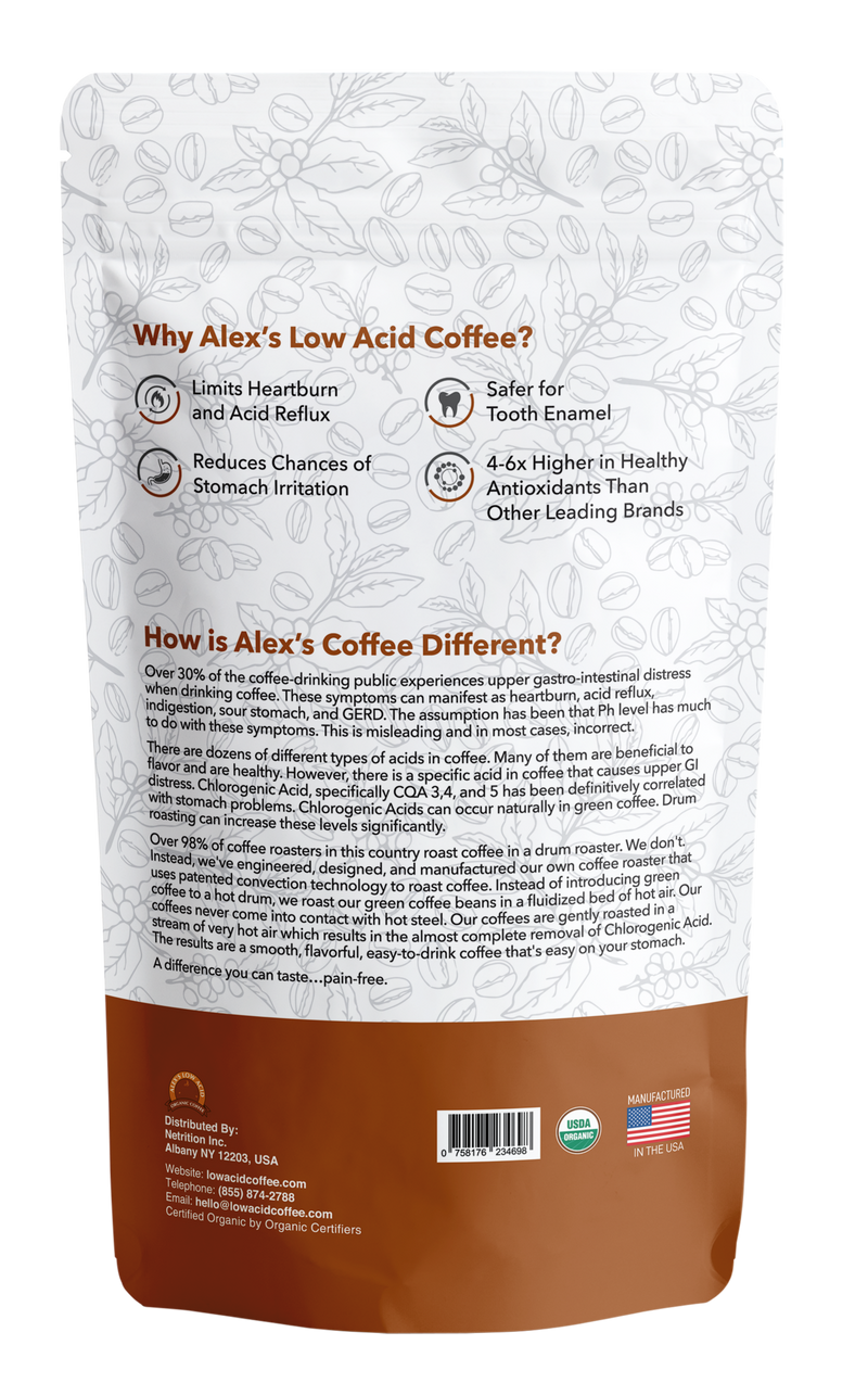 Alex's Low Acid Organic Coffee™ - French Roast Fresh Ground (12oz)