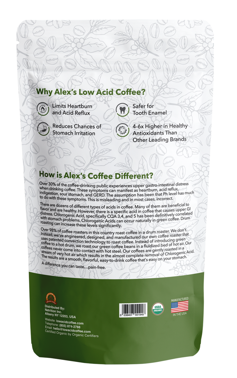 Alex's Low-Acid Organic Coffee™ - Rise and Shine Whole Bean (12oz)