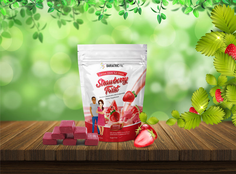 BariatricPal Sugar-Free Calcium Citrate Soft Chews 500mg with Probiotics - Strawberry Twist
