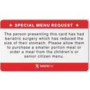Bariatric Patient Restaurant Special Menu Request Card 2.0 - Restaurant Card