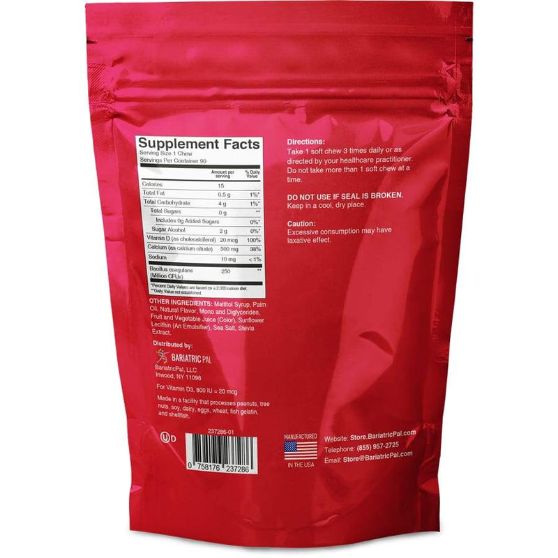 BariatricPal Strawberry Twist Sugar-Free Calcium Citrate Soft Chews 500mg with Probiotics - Calcium